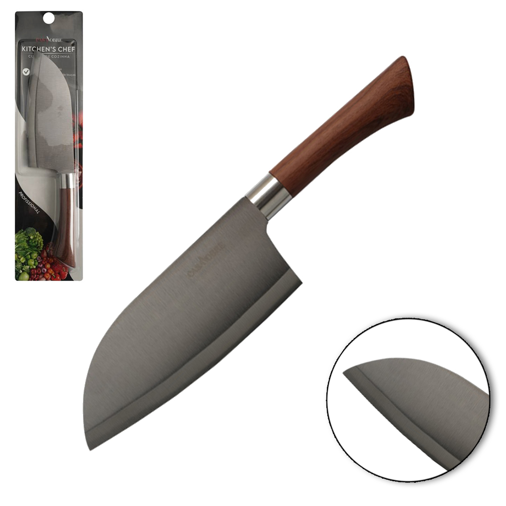 CUTELO DE INOX 7'' CABO EMBORRACHADO TIPO MADEIRA PROFISSIONAL CASA NOBRE KITCHEN'S CHEF