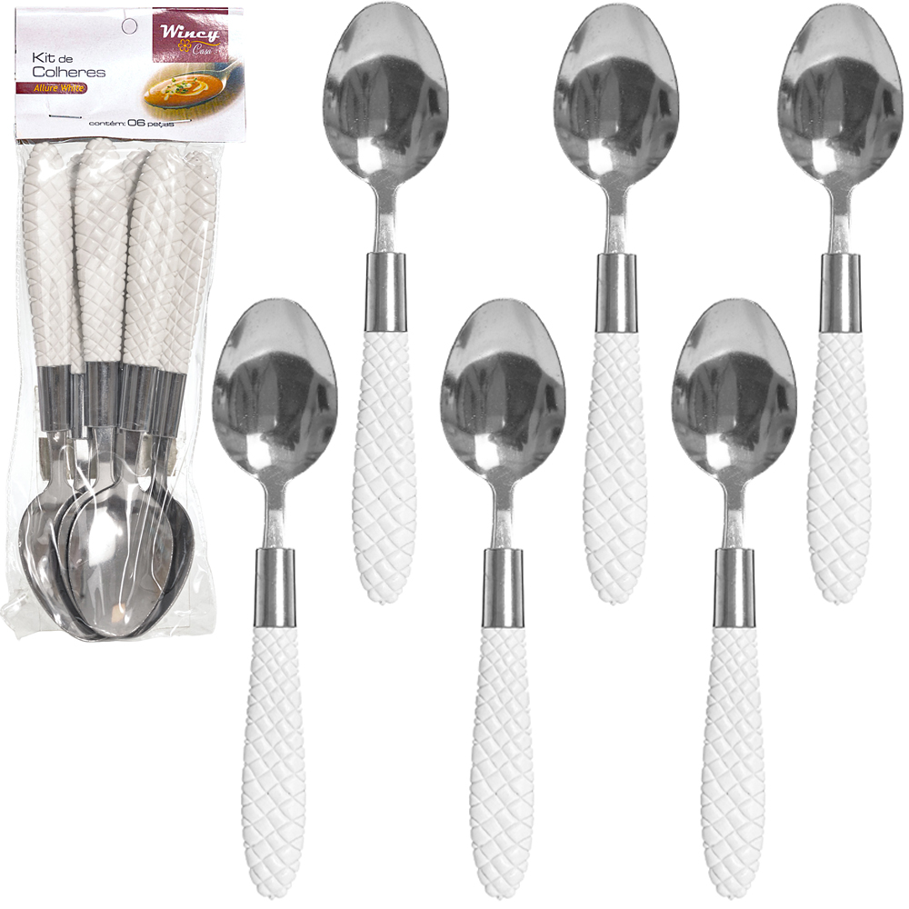 COLHER DE MESA DE INOX CABO PLASTICO ALLURE WHITE CABO 6 PECAS 19CM 