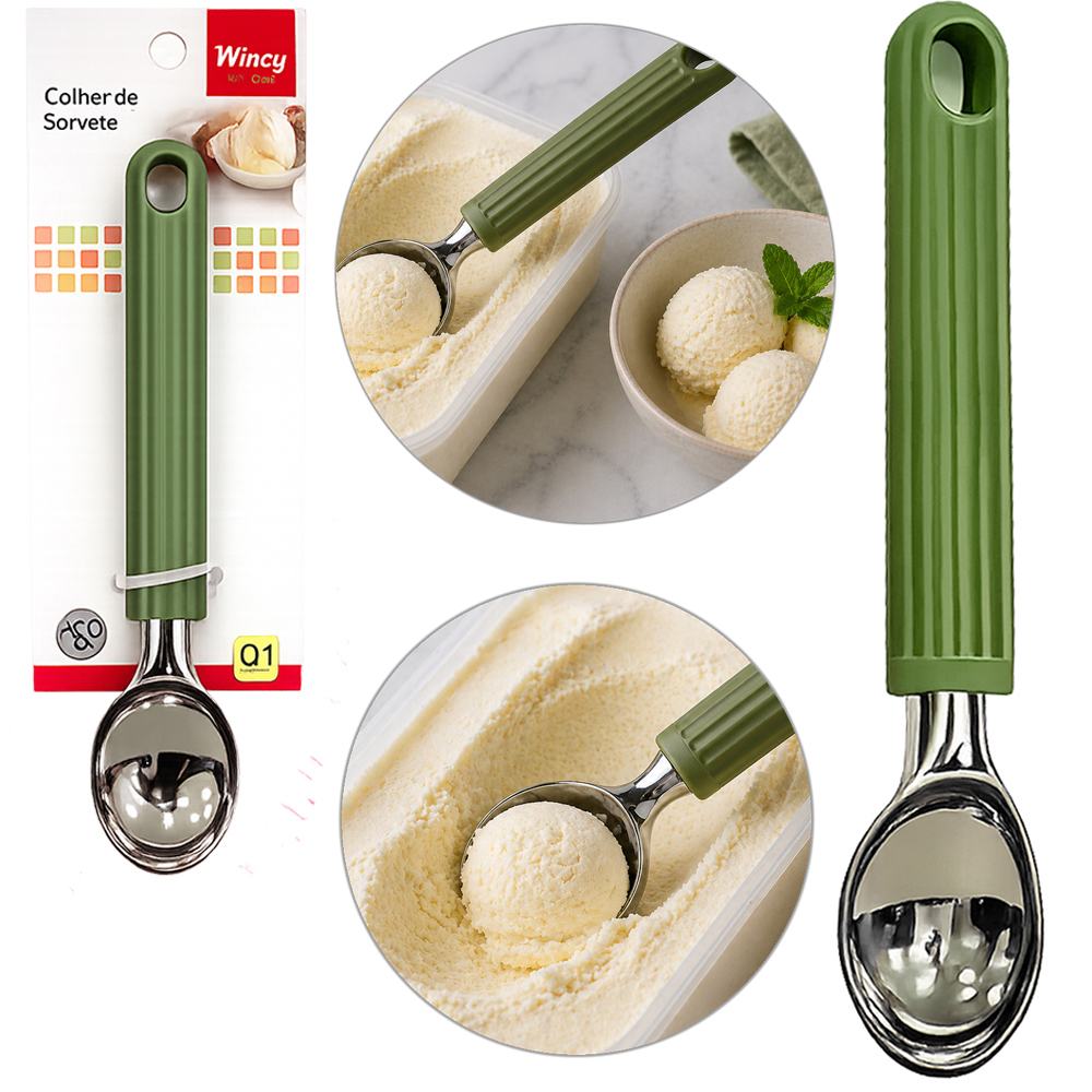 COLHER / CONCHA DE SORVETE DE INOX CABO PLASTICO VERDE LINES 19,5X4,3CM 