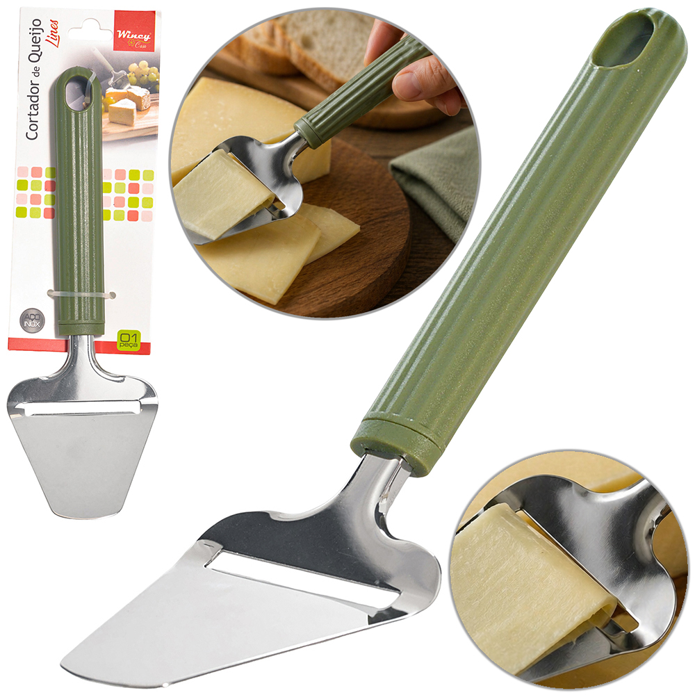  PLAINA DE QUEIJO DE INOX CABO PLASTICO VERDE LINES 23X7,5CM 