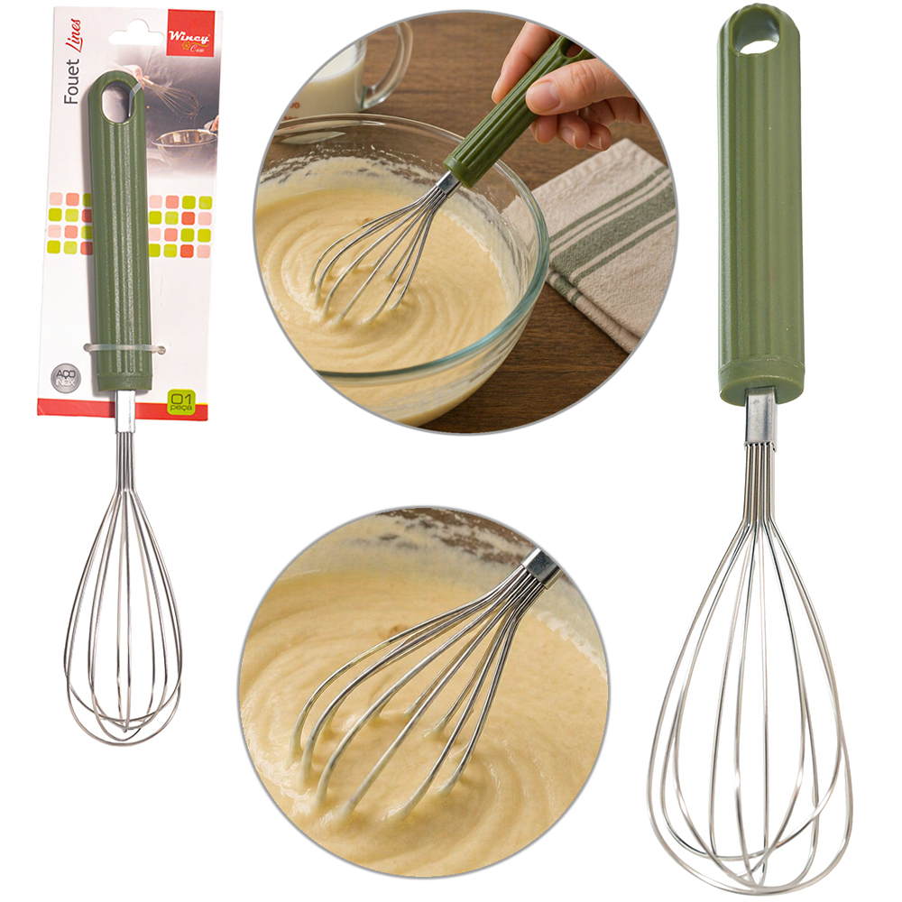 BATEDOR DE CLARA DE INOX FOUET MANUAL CABO PLASTICO VERDE LINES 27X5CM 