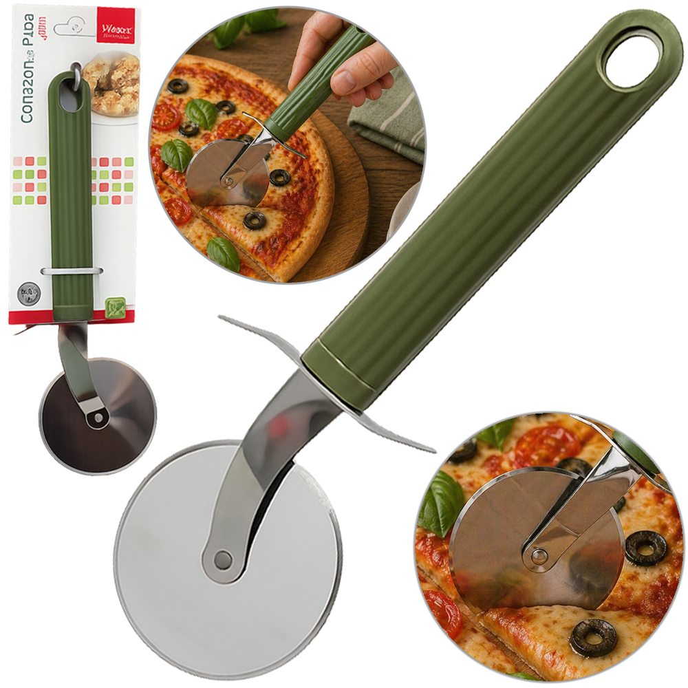  CARRETILHA CORTADOR DE PIZZA DE INOX CABO PLASTICO VERDE LINES 21X6,5CM 