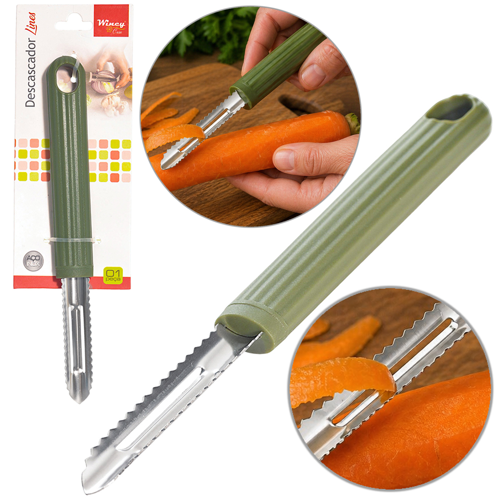  CORTADOR DESCASCADOR DE LEGUMES DE INOX / FRUTAS CABO PLASTICO VERDE LINES 19,5X2CM 