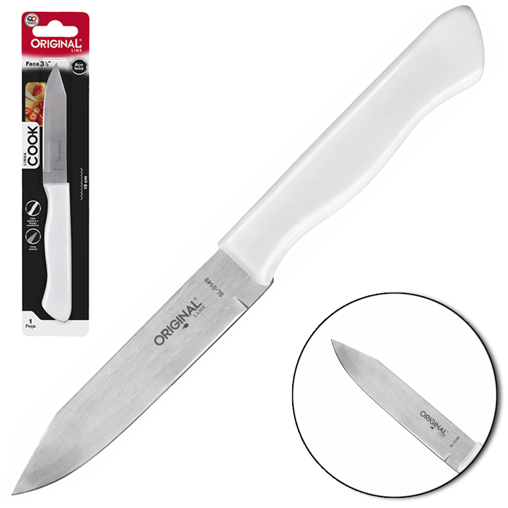  FACA DE INOX LEGUMES 3½'' CABO  PLASTICO BRANCO COOK 19CM