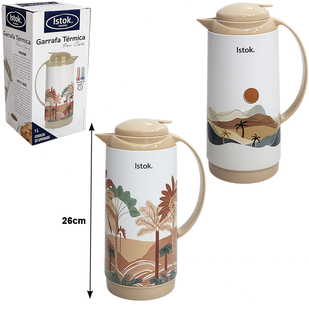 GARRAFA TERMICA DE INOX COM AMPOLA DE VIDRO + GATILHO CAIRO 1L 