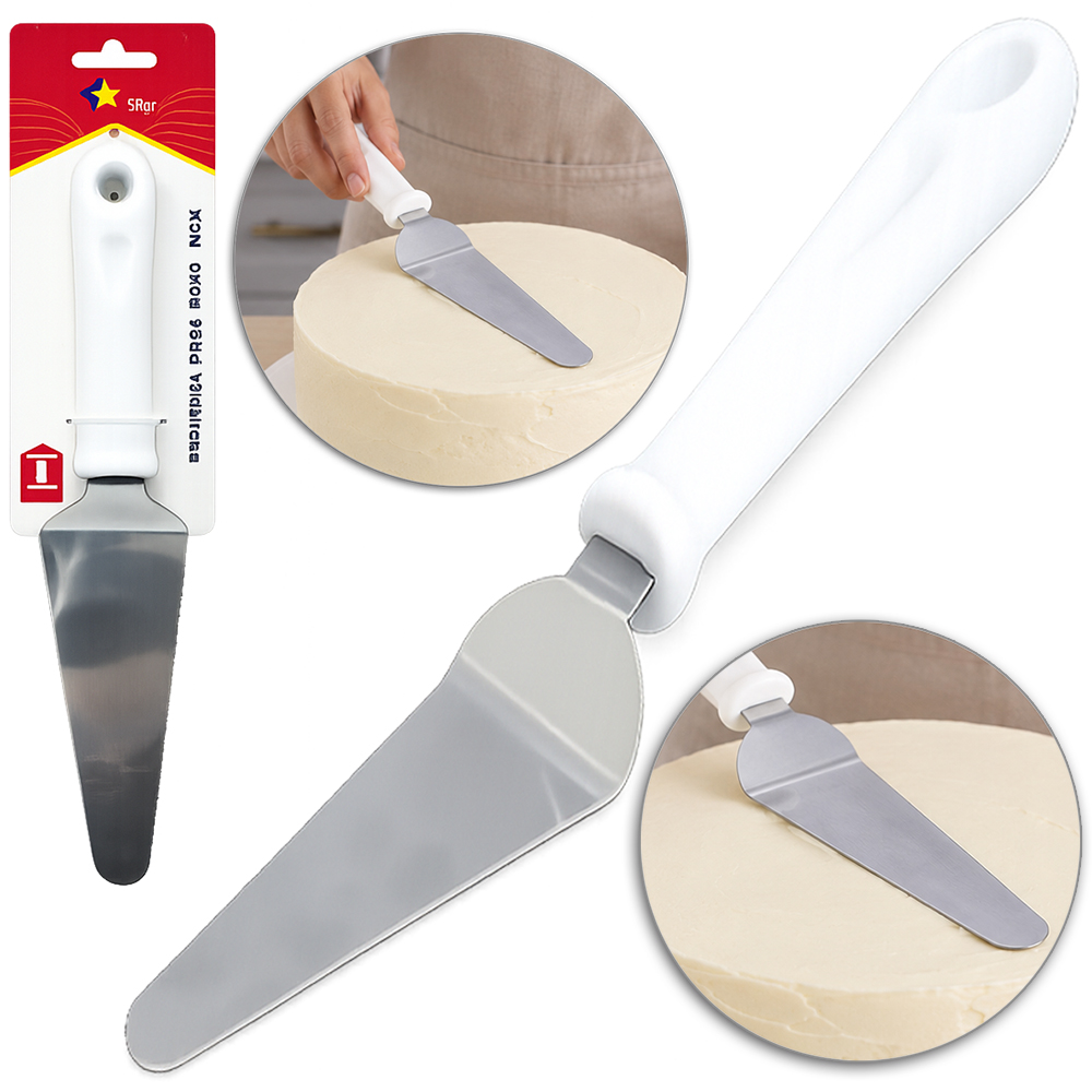 ESPATULA DE BOLO DE INOX CABO PLASTICO BRANCO HOME STAR 26X5,5CM 