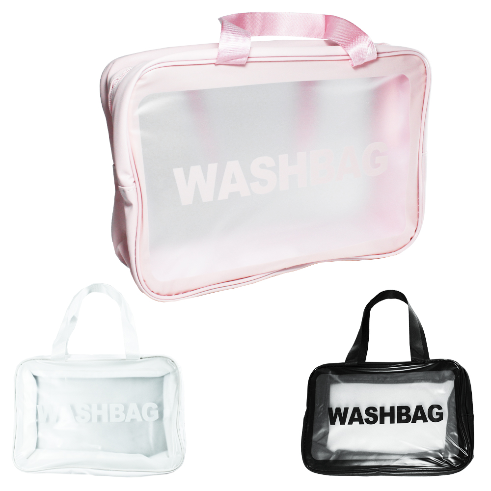 NECESSAIRE DE PVC RETANGULAR FEMININA WASHBAG COM ALCA E ZIPER 30X20X10CM