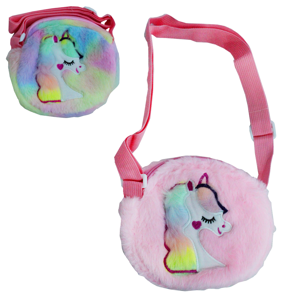 BOLSA FEMININA UNICORNIO DE PELUCIA 17X16,5X3,5CM