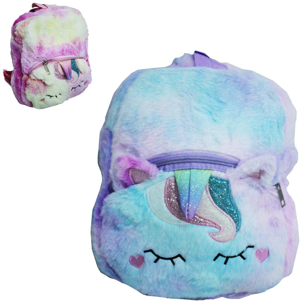 MOCHILA INFANTIL FEMININA DE PELUCIA UNICORNIO 27,5X23,5X8CM