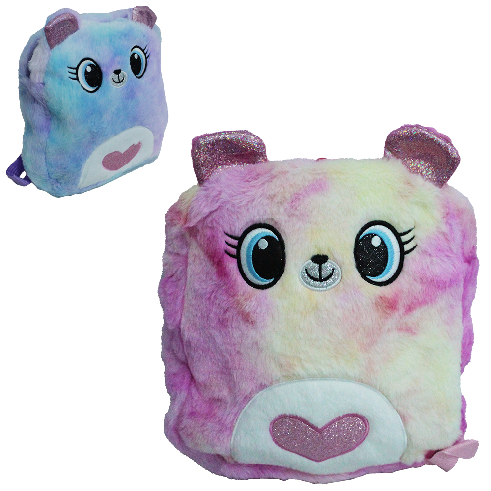 MOCHILA INFANTIL FEMININA DE PELUCIA URSO 28,5X23,5X7,5CM