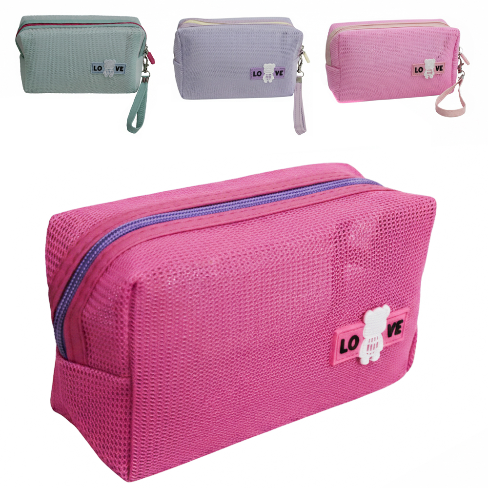 NECESSAIRE DE PVC RETANGULAR LOVE COM ALCA E ZIPER VERSY 18X10,5X7CM