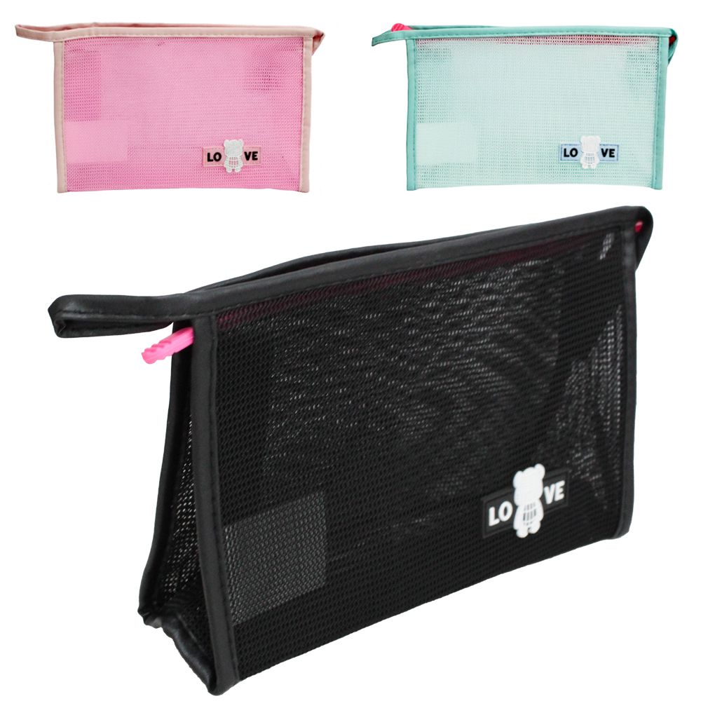 NECESSAIRE DE PVC RETANGULAR LOVE COM ALCA E ZIPER VERSY 23X17X15CM