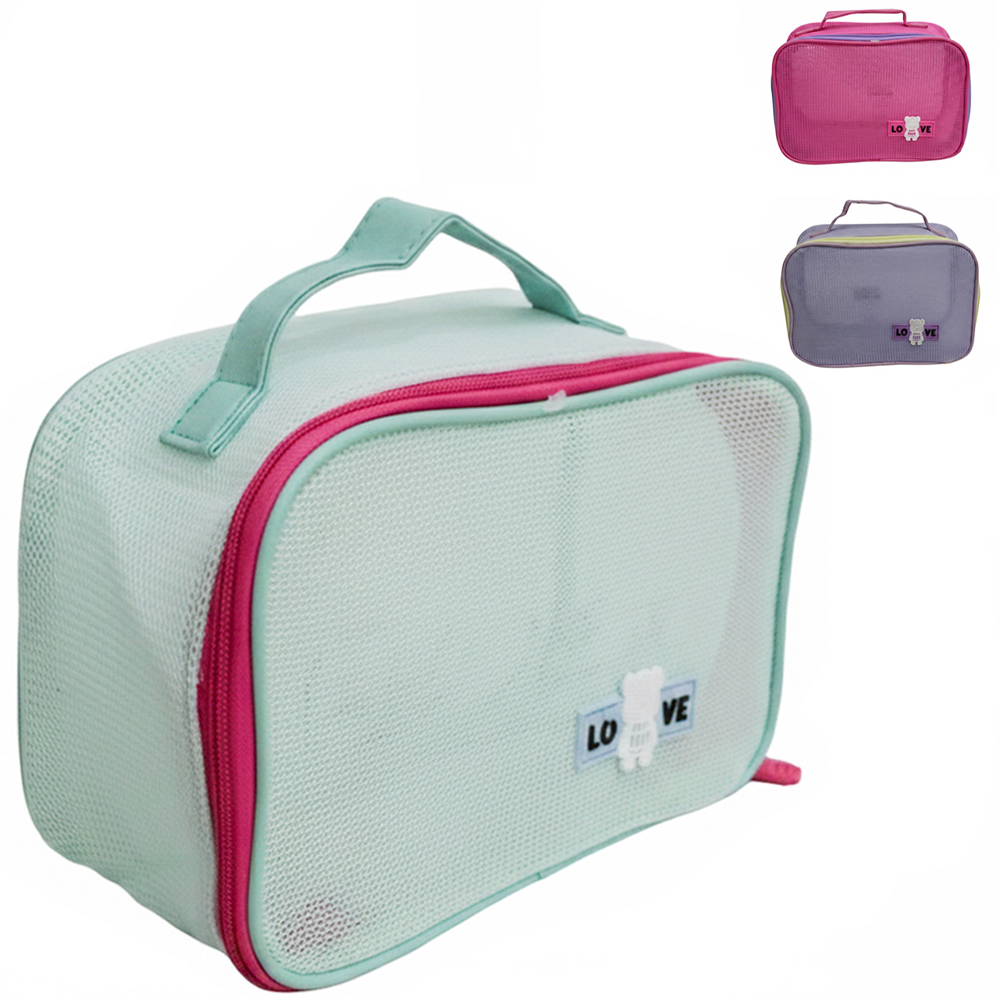 NECESSAIRE DE PVC RETANGULAR LOVE COM ALCA E ZIPER VERSY 22X15X9CM