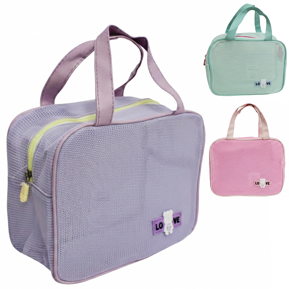 NECESSAIRE DE PVC RETANGULAR LOVE COM ALCA E ZIPER VERSY 23X18X10CM