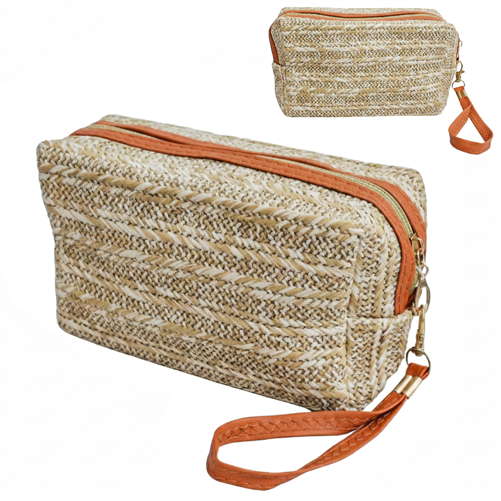 NECESSAIRE PALHA DE PVC RETANGULAR COM ALCA E ZIPER VERSY 18X10,5X7CM