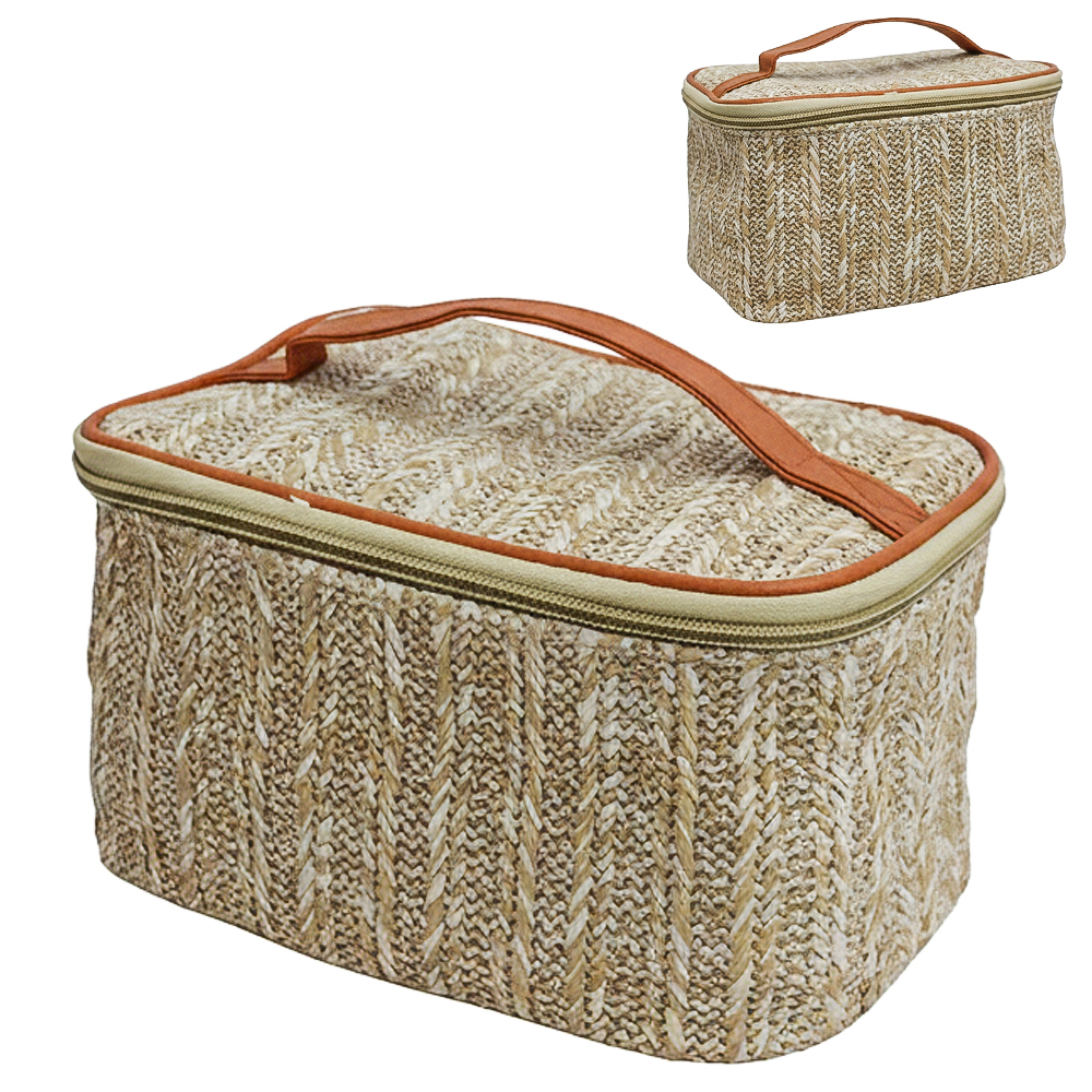 NECESSAIRE PALHA DE PVC RETANGULAR COM ALCA E ZIPER VERSY 21X14X12,5CM