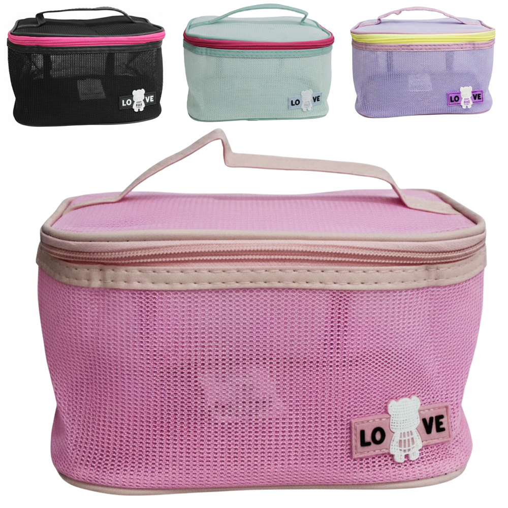 NECESSAIRE DE PVC RETANGULAR LOVE COM ALCA E ZIPER VERSY 20,5X14X12,5CM