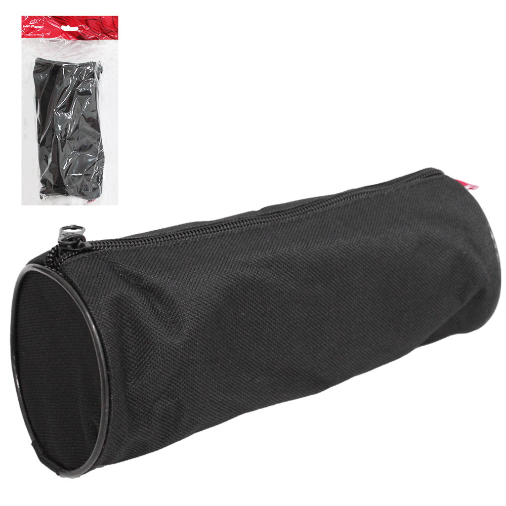 ESTOJO ESCOLAR JUVENIL UNISSEX REDONDO FULL PRETO 21X8CM DE Ø