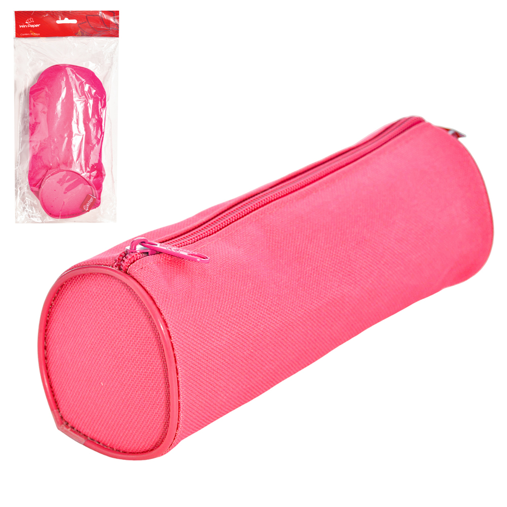 ESTOJO ESCOLAR JUVENIL FEMININO REDONDO FULL ROSA 20X8CM DE Ø