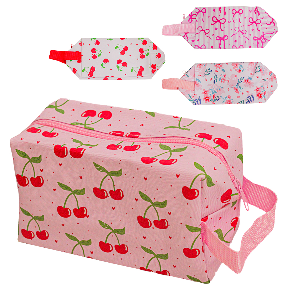 NECESSAIRE DE PVC RETANGULAR FEMININA COM ALCA E ZIPER VERSY 20X11,5X10CM