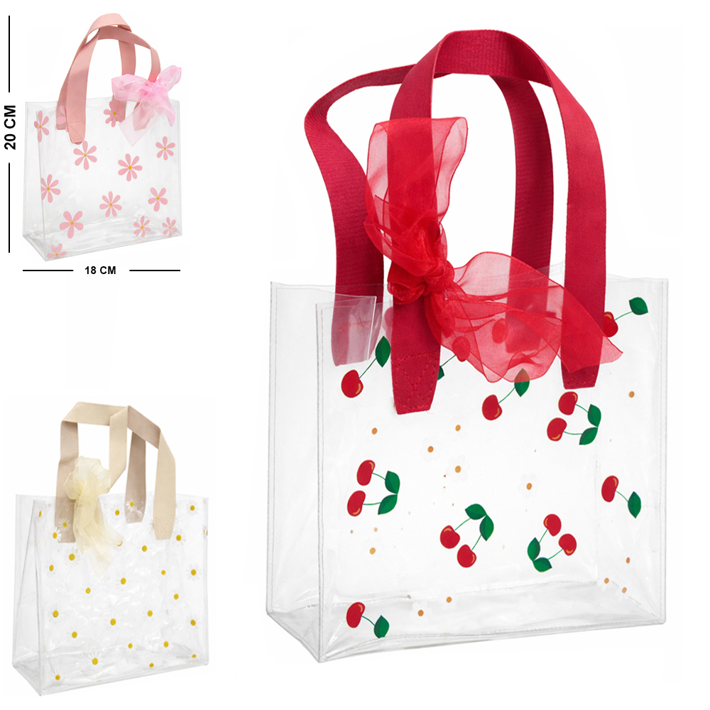BOLSA SACOLA DE PVC PARA PRESENTE TRANSPARENTE COM LACO VERSY P 20X18X10CM