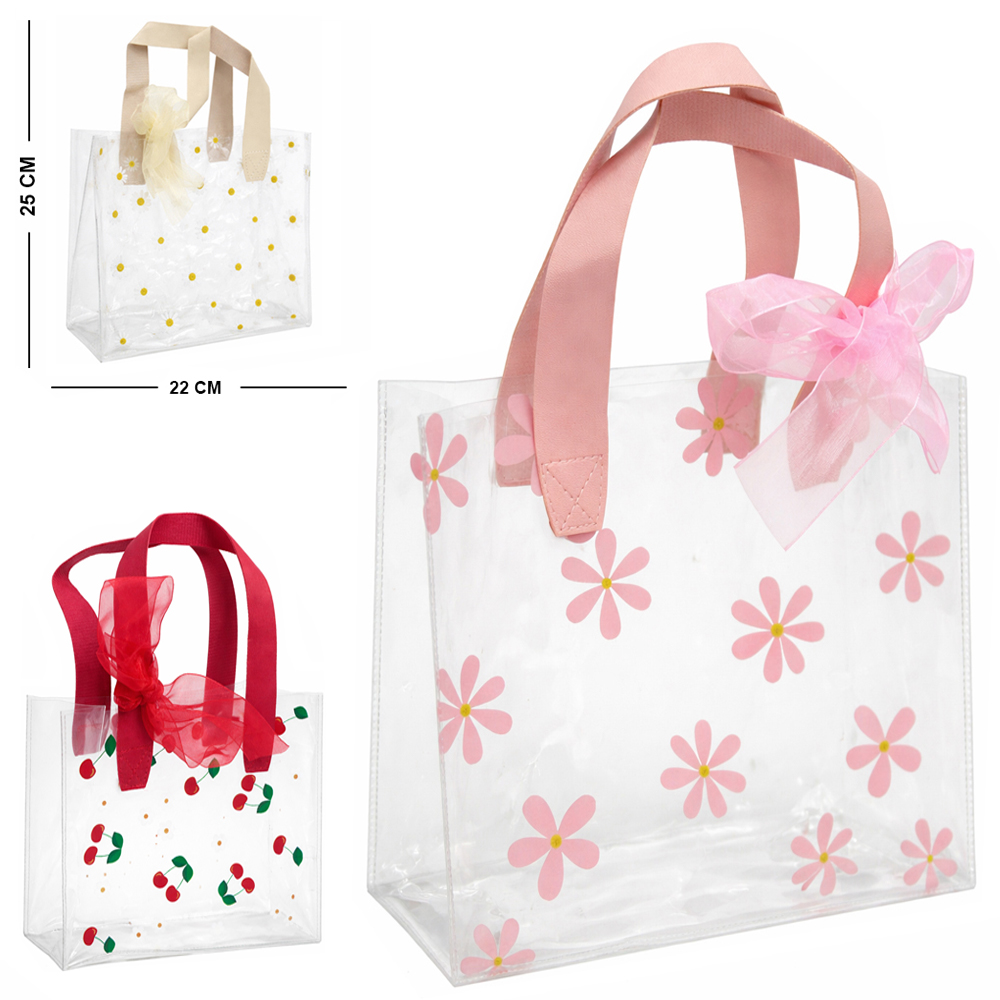 BOLSA SACOLA DE PVC PARA PRESENTE TRANSPARENTE COM LACO VERSY M 25X22X12CM