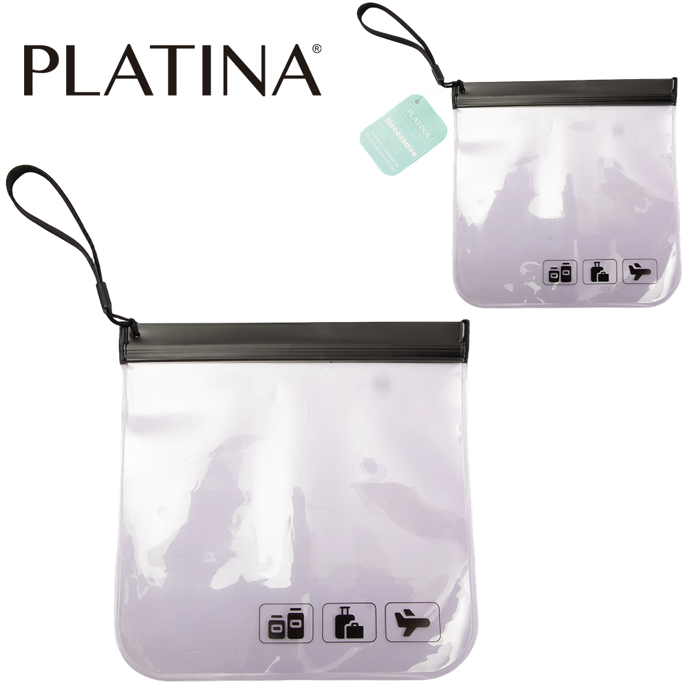 NECESSAIRE DE PVC PARA VIAGEM ZIP LOCK COM ALCA PLATINA 20X20CM