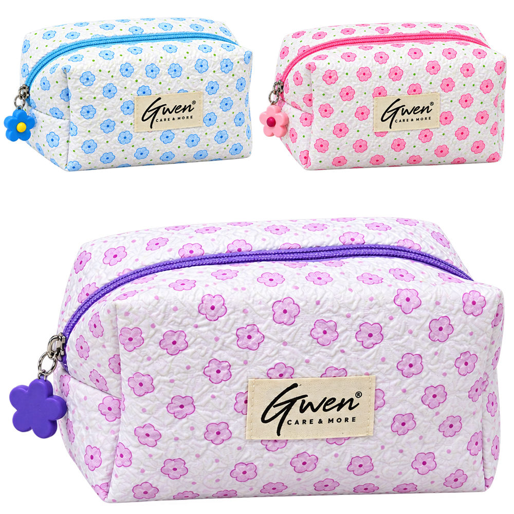 NECESSAIRE DE POLIESTER RETANGULAR FEMININA FLOR COM ZIPER GWEN CARE & MORE 16,5X10,5X8,5CM