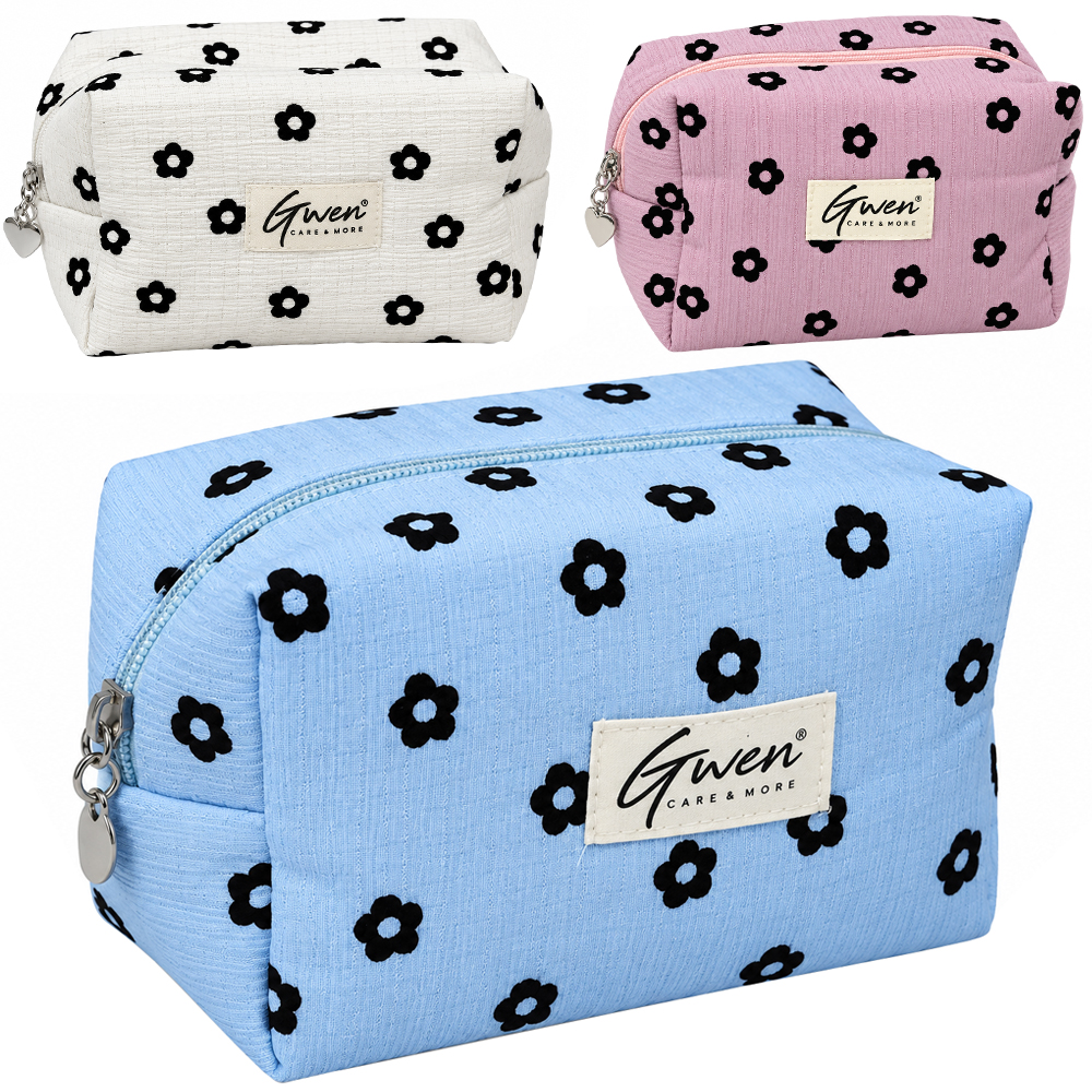 NECESSAIRE DE POLIESTER RETANGULAR FEMININA FLOR COM ZIPER GWEN CARE & MORE 16,5X10,5X8,5CM