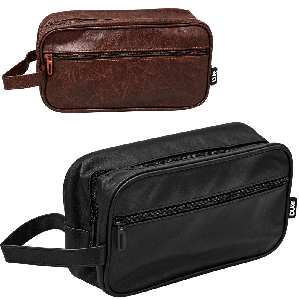 NECESSAIRE COURO SINTETICO RETANGULAR MASCULINA DUKE BAG COM ALCA E ZIPER 25,514X9CM 