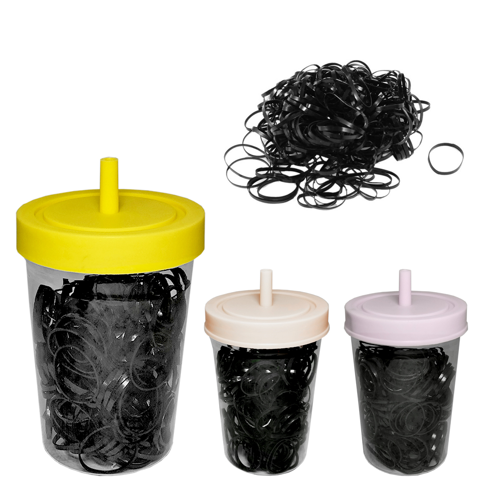 KIT ACESSORIOS PARA CABELO ELASTICO / RABICO DE SILICONE COM 180 PECAS 2CM DE Ø NO POTE COPO 