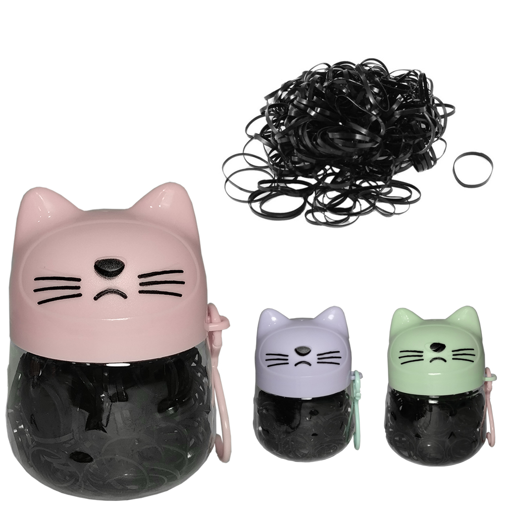 KIT ACESSORIOS PARA CABELO ELASTICO / RABICO DE SILICONE COM 180 PECAS 2CM DE Ø NO POTE GATO