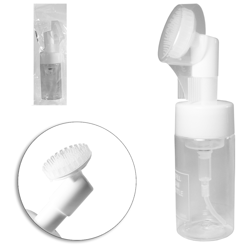 FRASCO VALVULA PUMP ESPUMADOR DE PLASTICO COM ESCOVA PARA LIMPEZA FACIAL DE SILICONE 100ML 