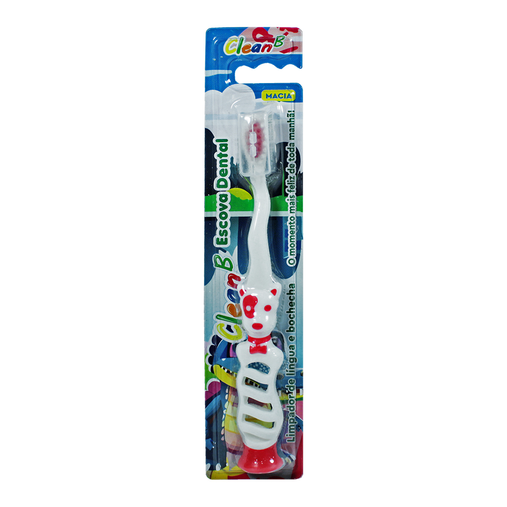 ESCOVA DENTAL INFANTIL MACIA COM PROTETOR DE CERDA CACHORRO CLEAN-B