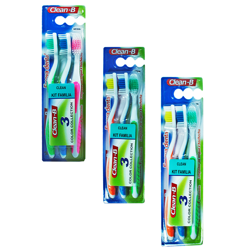 ESCOVA DENTAL MEDIA CLEAN-B COM 3 PECAS