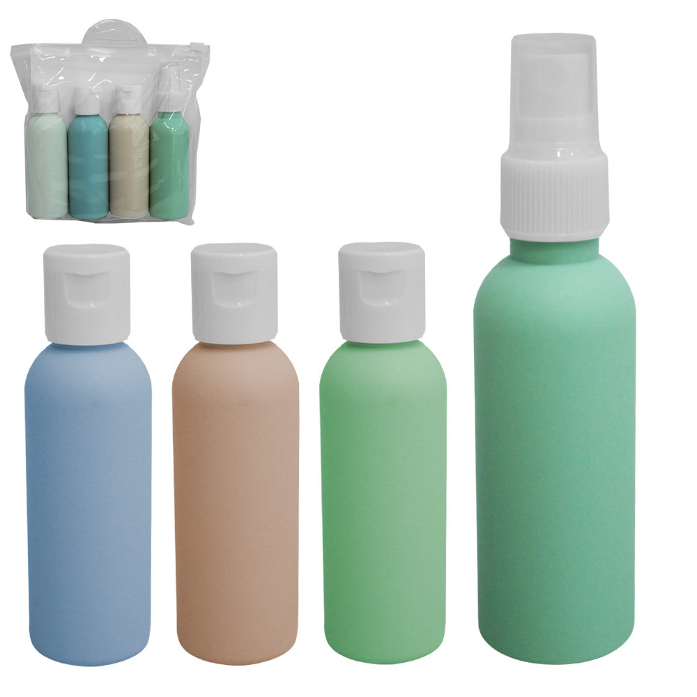 KIT FRASCO DE PLASTICO PARA VIAGEM 4 PECAS NA BOLSA