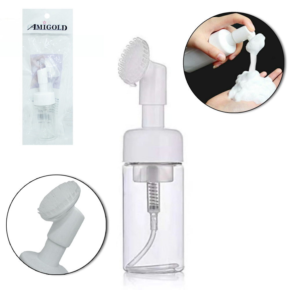 FRASCO VALVULA PUMP ESPUMADOR DE PLASTICO COM ESCOVA PARA LIMPEZA FACIAL DE SILICONE 130ML