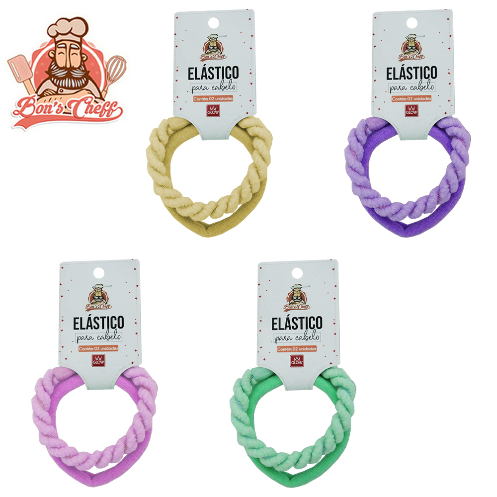 KIT ACESSORIOS PARA CABELO ELASTICO / RABICO COLORS COM 2 PECAS 6,5CM DE Ø