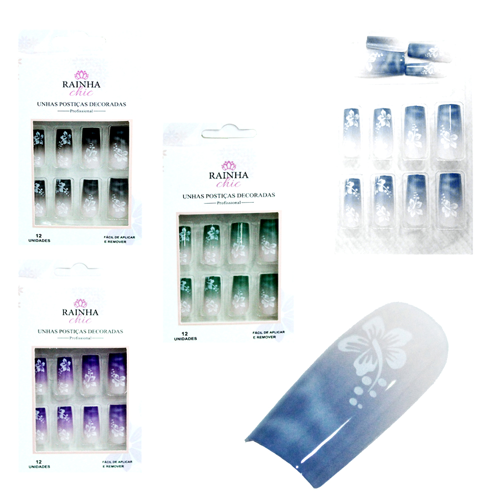 KIT DE UNHAS POSTICAS BAILARINA DECORADAS PROFISSIONAL PARA MAOS RAINHA CHIC COM 12 PECAS  