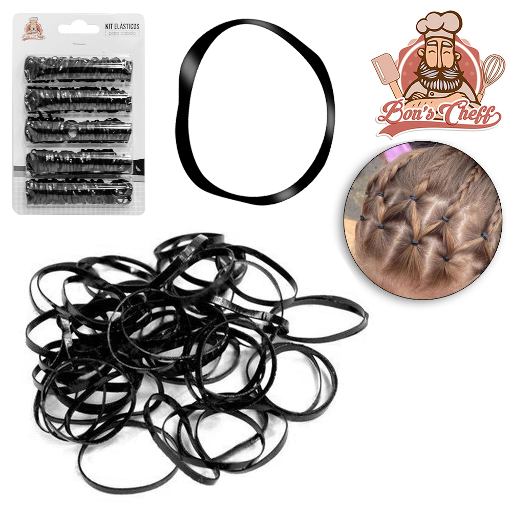 KIT ACESSORIOS PARA CABELO ELASTICO / RABICO DE SILICONE PRETO 30 GR 2CM DE Ø 