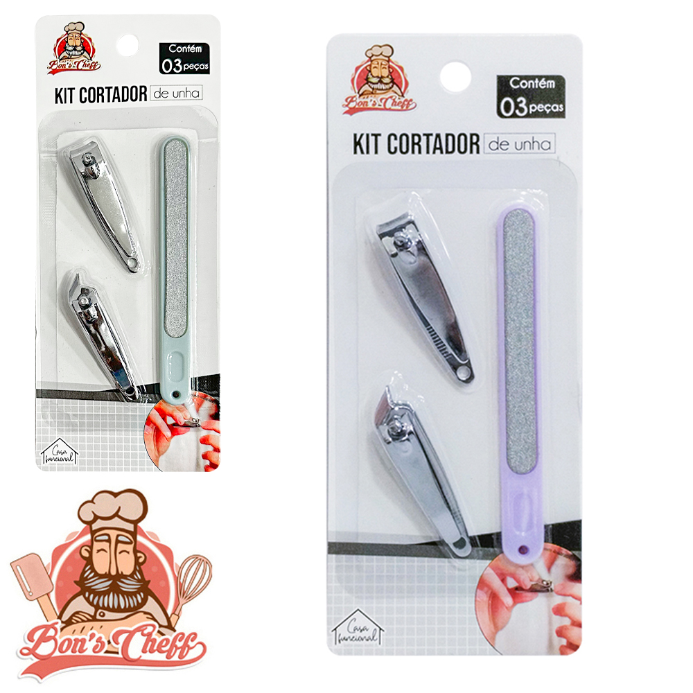 KIT MANICURE COM 2 CORTADOR DE UNHA + LIXA 3 PECAS