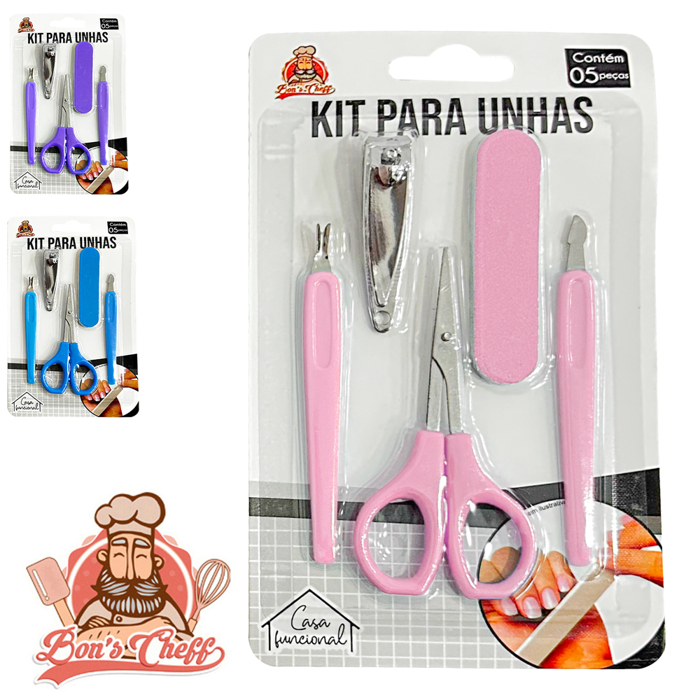 KIT MANICURE COM CORTADOR DE UNHA + LIXA E ACESSORIOS 5 PECAS 