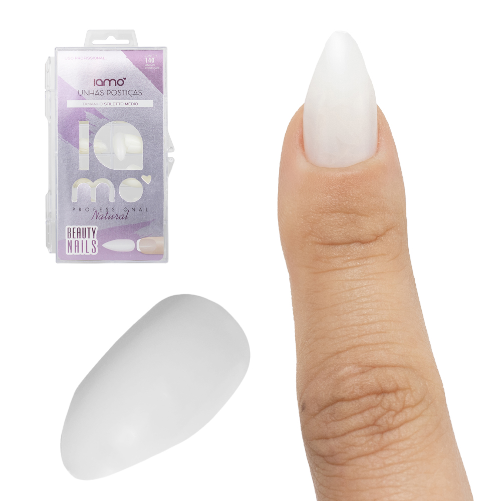 KIT DE UNHAS POSTICAS STILETTO MEDIO PROFISSIONAL PARA MAOS IAMO COM 140 PECAS NO ESTOJO ACRILICO 