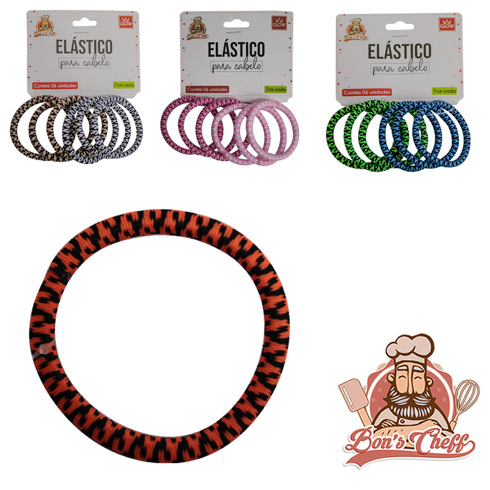 KIT ACESSORIOS PARA CABELO ELASTICO / RABICO COM 6 PECAS 7CM DE 