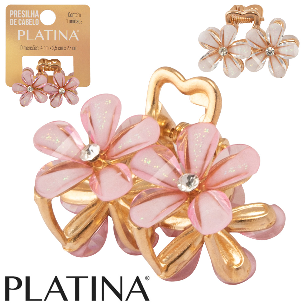 ACESSORIO PARA CABELO PRESILHA DE METAL FLOR PLATINA 4X2,7X2,5CM