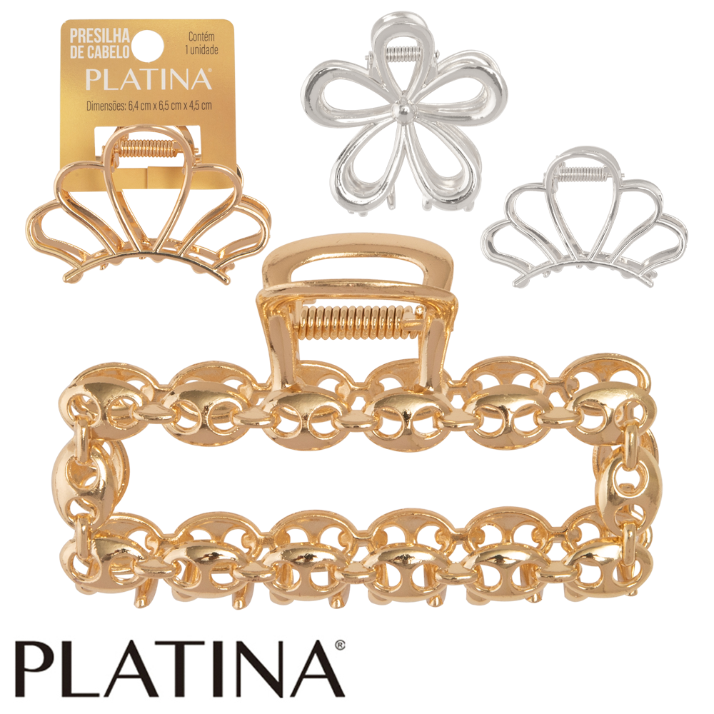 ACESSORIO PARA CABELO PRESILHA DE METAL PLATINA 6,5X6,4X4,5CM