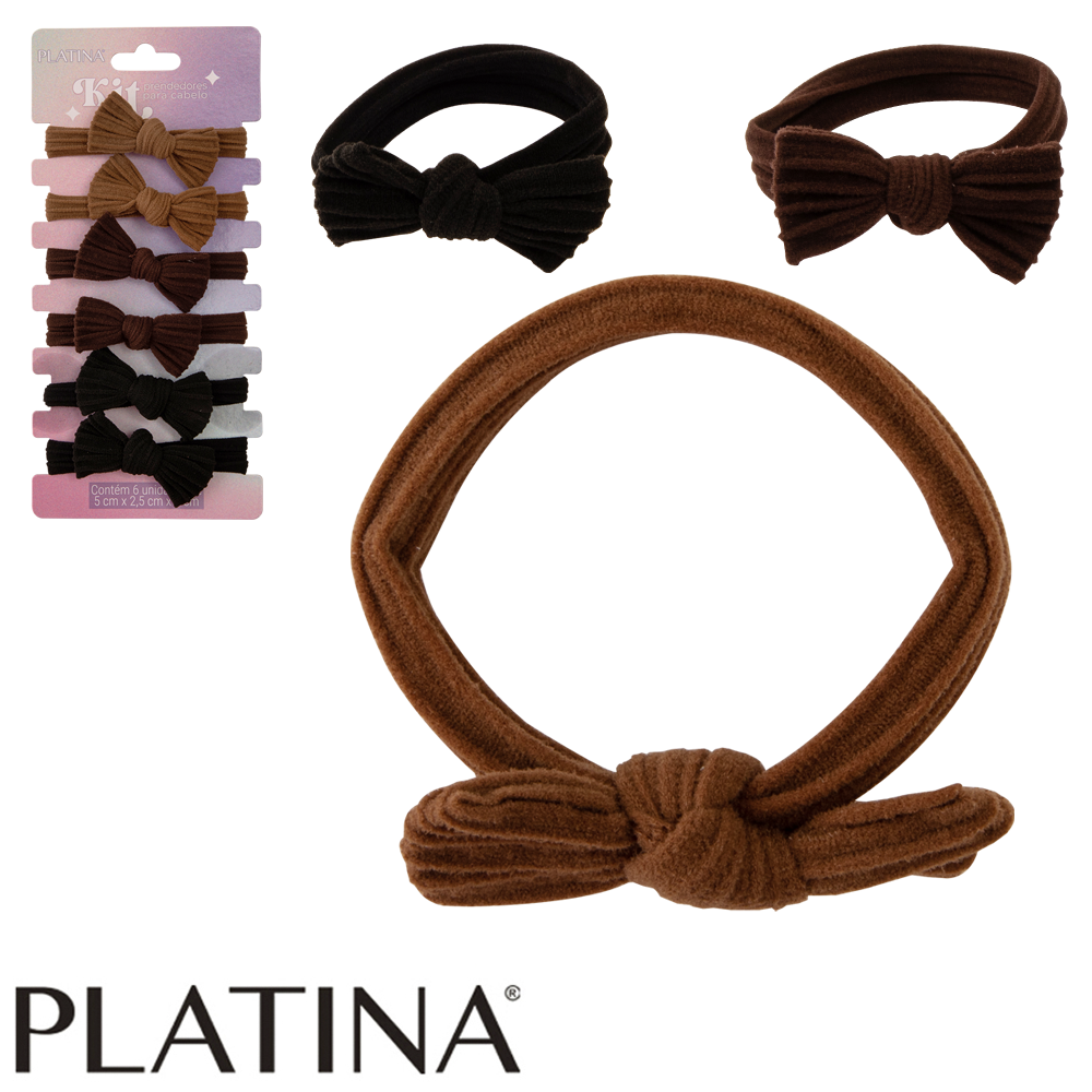 KIT ACESSORIOS PARA CABELO ELASTICO / RABICO COM LACO PLATINA 6 PECAS 2,5X5CM DE Ø