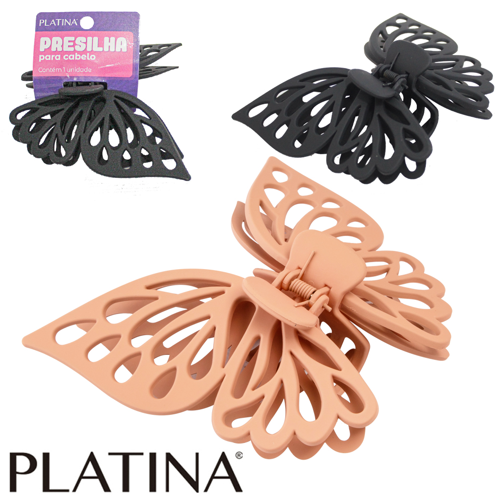 ACESSORIO PARA CABELO PIRANHA BORBOLETA PLATINA 13,8X11,5X4,5CM