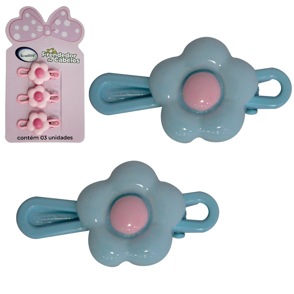 KIT ACESSORIOS PARA CABELO PRESILHA FLOR COM 3 PECAS