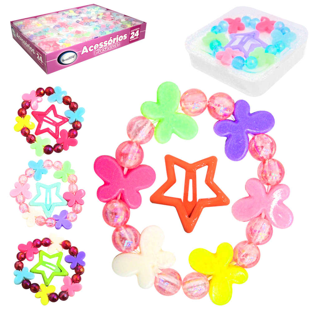 KIT BELEZA / BIJUTERIA INFANTIL PULSEIRA + ACESSORO PARA CABELO PRESILHA TIC TAC